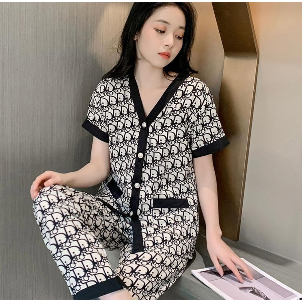 TERBARU!!! Piyama Wanita Kancing Design Pearl Celana Panjang Lengan Pendek IMPORT Best Quality / Baju Tidur / Piyama / Piyama Wanita / High Quality / Sleepwear