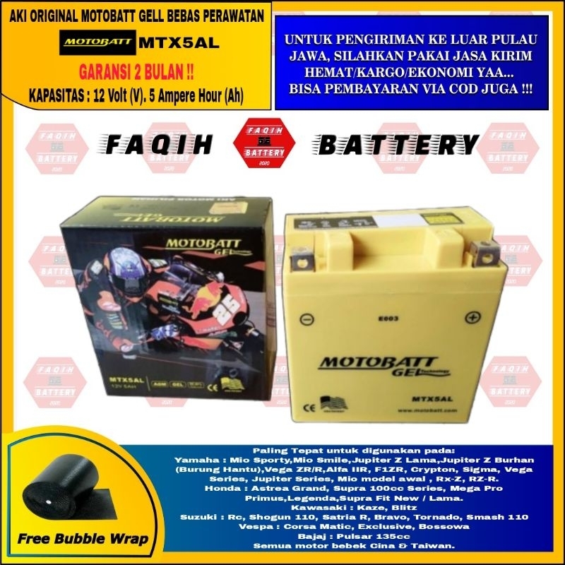 AKI MOTOR SUPRA X 100 LAMA, LEGENDA, CRYPTON MTX5AL MOTOBATT GEL