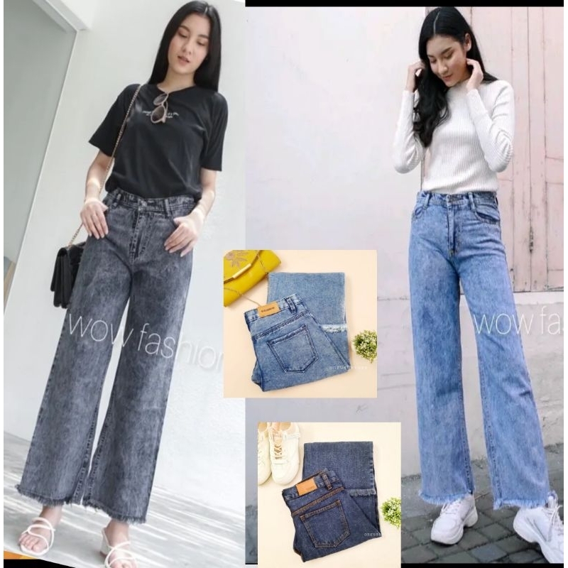 Celana Jeans Kulot Wanita Snow Blue Snow Black Lipat Rawis