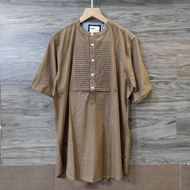 Leafy Kemeja Pria Kasual Kerah Mandarin Kemko Kurta Pakistan Lengan Panjang lengan Pendek Kemeja Kok