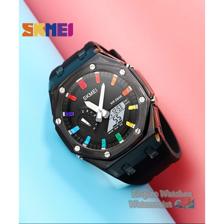 Jam Tangan Skmei 2100 Pria Cowok Analog Digital Strap Rubber Original Waterproof