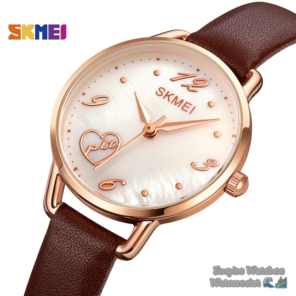 Jam Tangan Skmei 2005 Wanita Cewek Analog Tanggal Strap Leather Original Waterproof