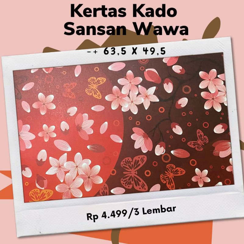 (3 LEMBAR) KERTAS KADO SANSAN WAWA BUNGA MERAH KERTAS KADO DOF SANWA MERAH