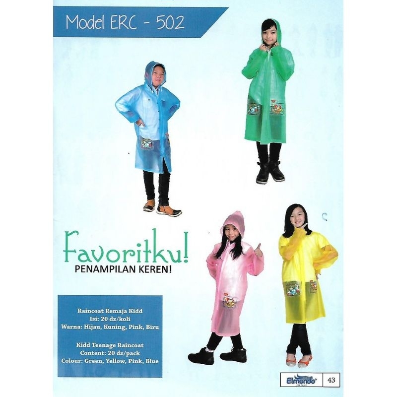 Jas Hujan Anak SD-SMP Raincoat Jaket Terusan