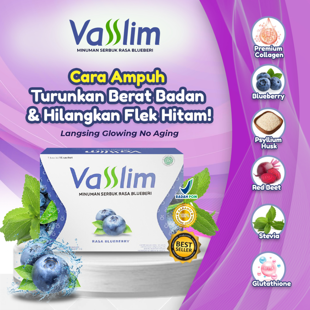 Vasslim Fiber Drink Suplemen Pelangsing Badan Perut Buncit Wanita Herbal Original Bpom
