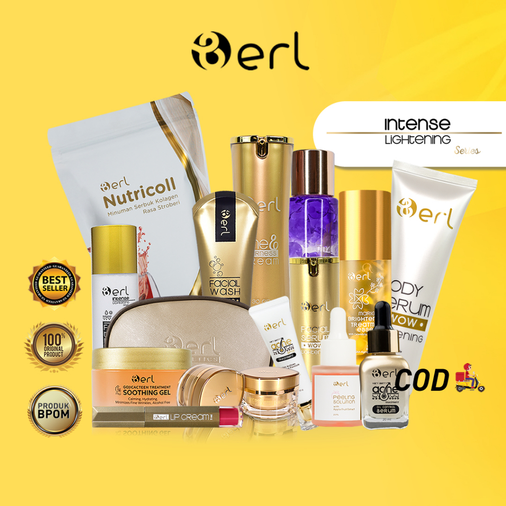 B Erl Lightening Series, Facial Wash, Toner, Day & Night Cream | Paket Acne Skincare Berl Cosmetics 