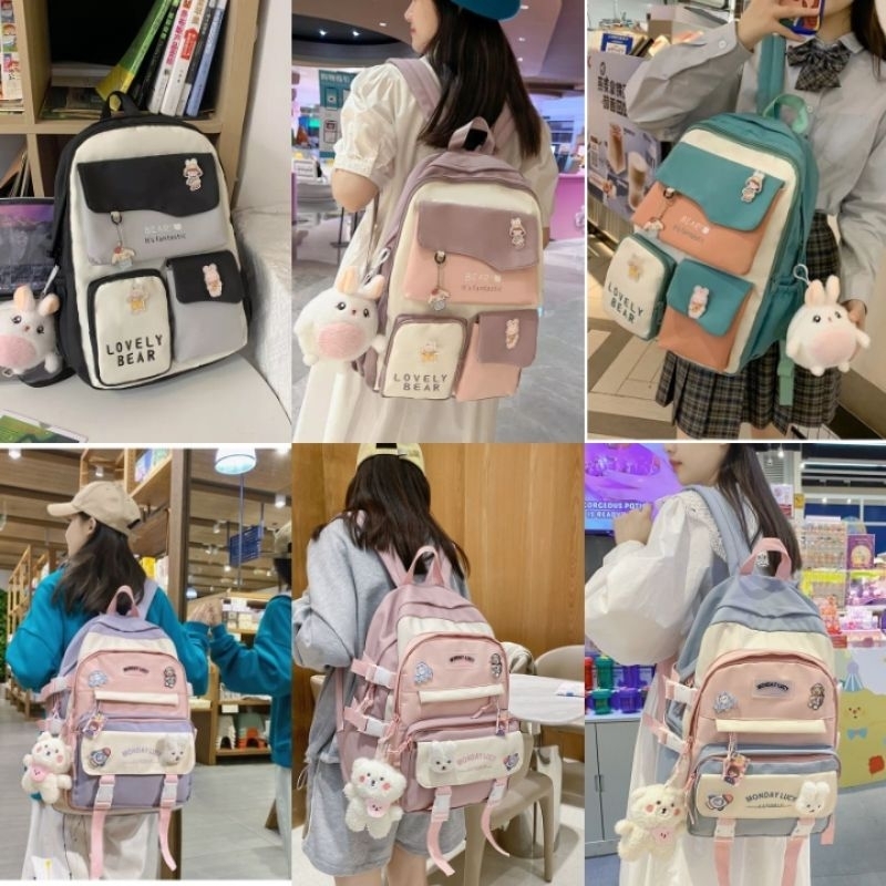 Tas Ransel Wanita Backpack Korea Impor 34 47 + BONEKA