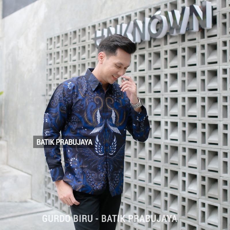 GURDO BIRU Kemeja Baju Batik Pria Lengan Panjang Modern Premium Full Furing Katun Halus