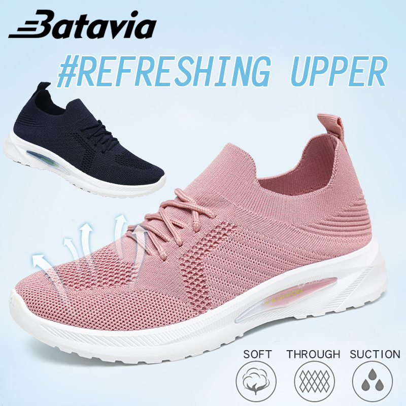 2023 baru impor  sepatu  wanita olahraga rajut premium bernapas  bebas biaya kirim Batavia Shoes Fashion  Sport  Original Pink Hitam Grey Coffee kanvas sekolah korea  Onlinemall N10