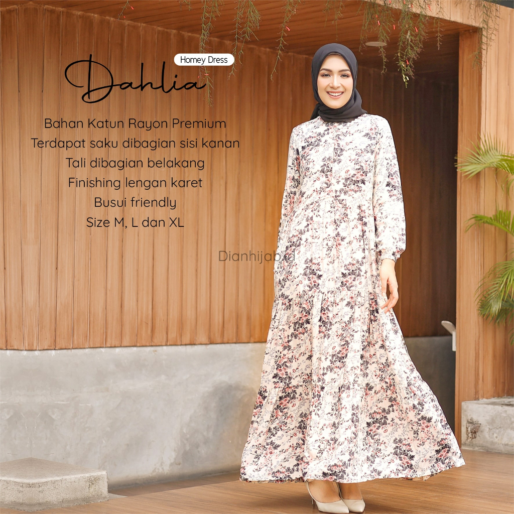 Gamis Dewasa Homey Dress Dahlia By Dianhijab.id - Bahan Rayon Viscose Premium Gamis Dewasa Luxury Gamis Pengajian Adem Nyaman Dipakai - Bisa COD