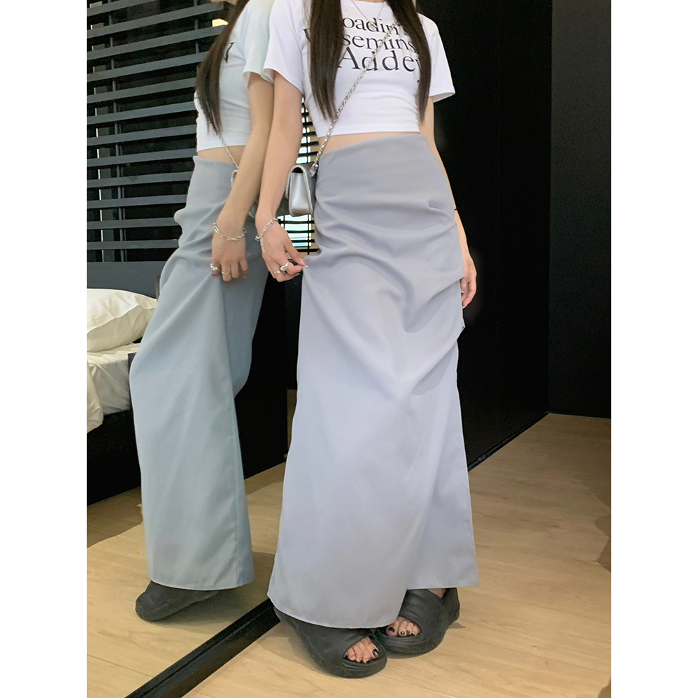 Rok Panjang Wanita Kekinian/Korean Style Split Premium Vintage Highwaist Rok Plisket Panjang Polos