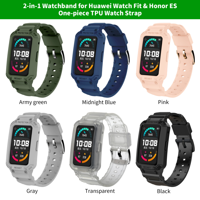 Huawei Watch Fit Strap TPU 2-in-1 Watch Case Strap &amp;Honor Watch ES Strap Multiple Color Options Full Protection Smartwatch Accessories