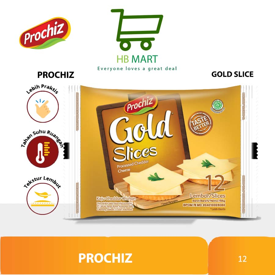 

PROCHIZ GOLD CHEDDAR SLICE 12 PCS - LEMBARAN KEJU / Keju PROCHIZ Gold Slices 12's - Single