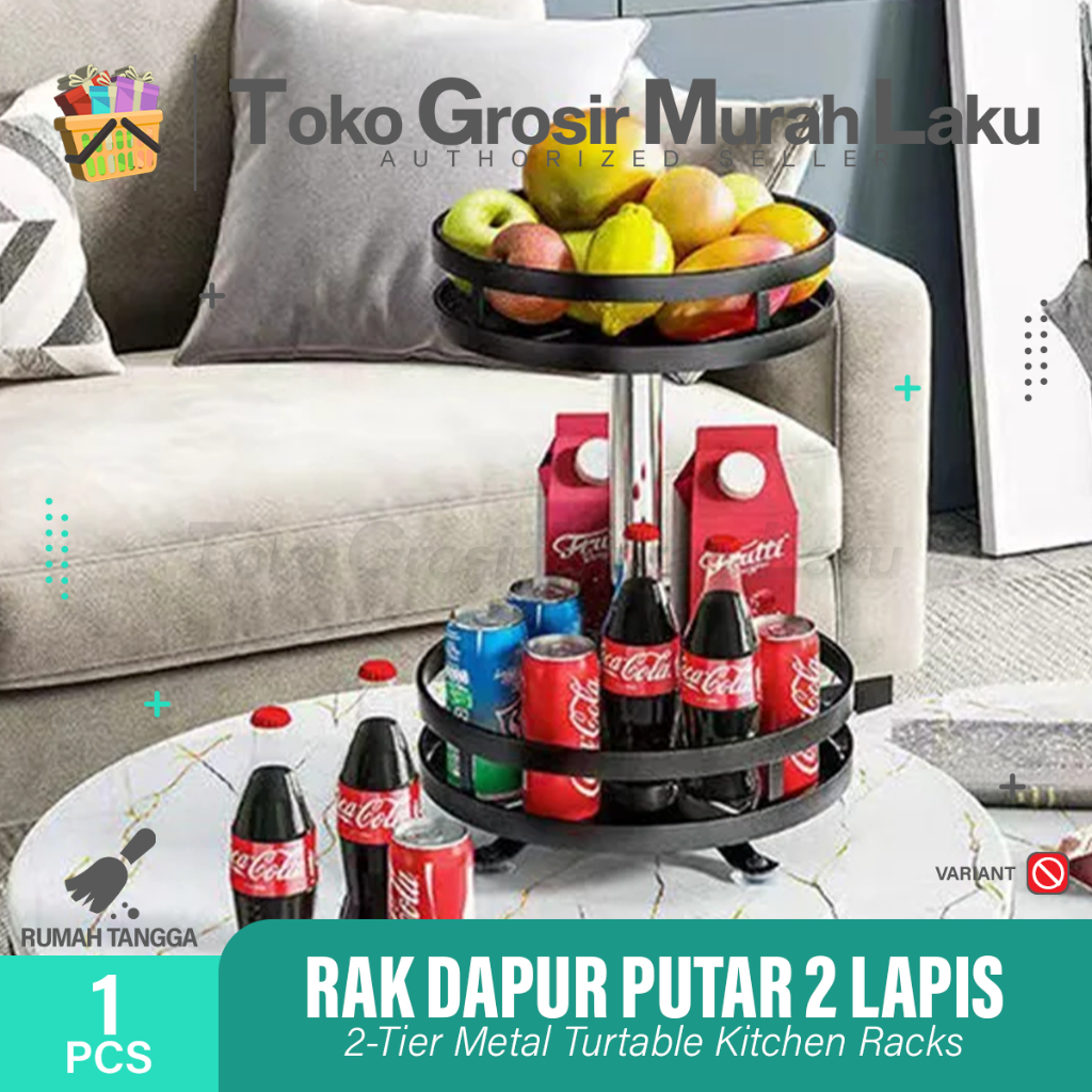 RAK BUMBU DAPUR STAINLES PUTAR 360 DERAJAT TEMPAT BAHAN DAPUR- 2 SUSUN