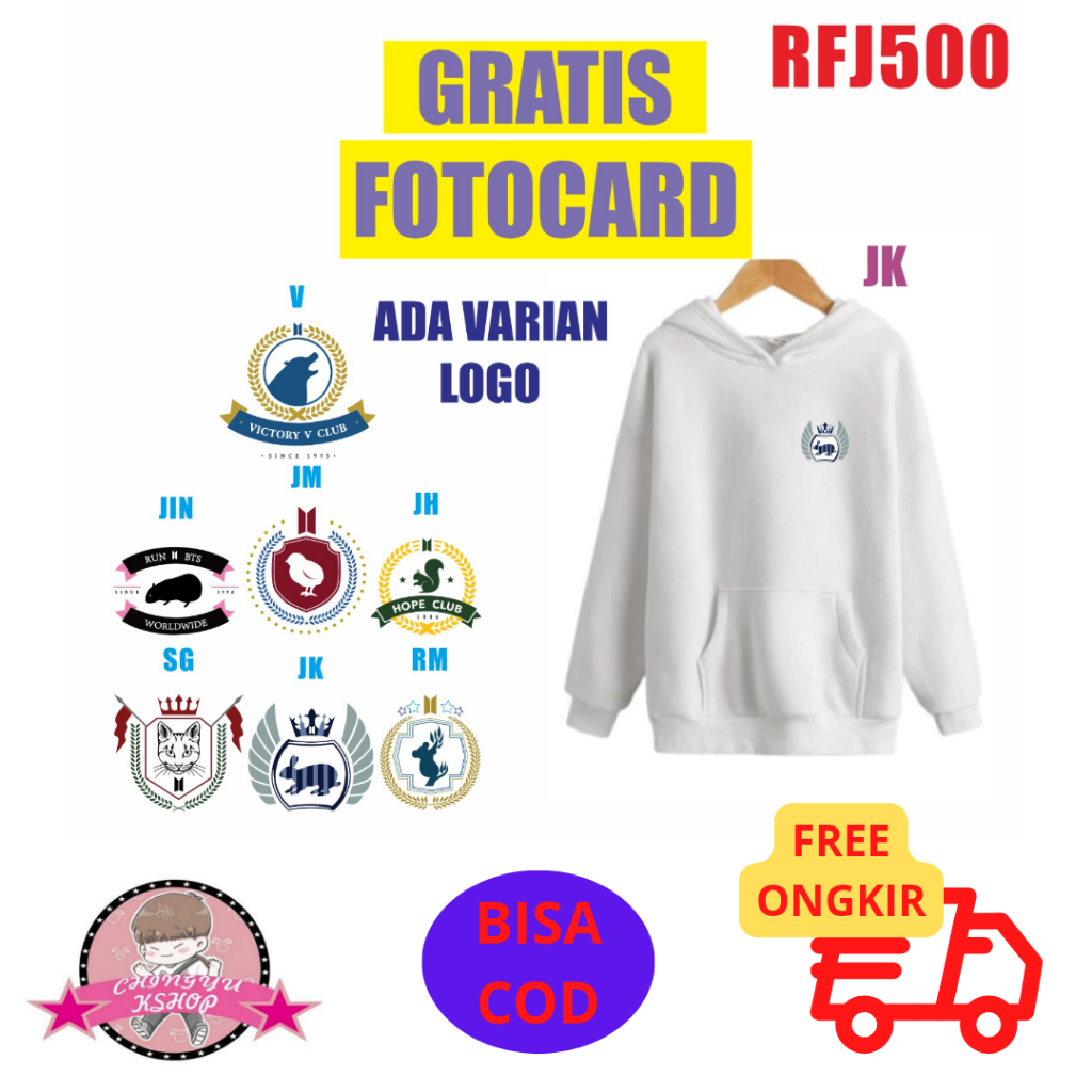 (RFJ500) HOODIE SWEATER JAKET BTS RUN BT LOGO KECIL ANIMAL