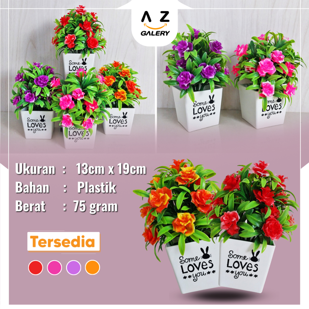 Pot Bunga Mawar HiasTanaman Plastik Hiasan Ruang Tamu Artifical Flower Camelia Dekorasi Rumah Cantik Azgalery PBP12