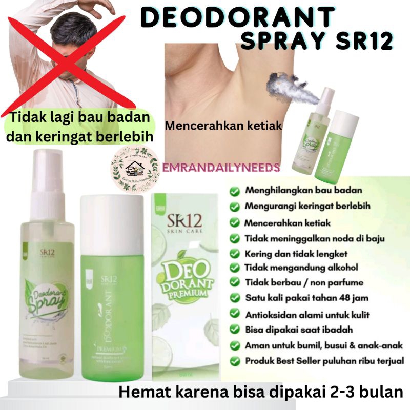 Emrans Deodorant Tawas SR12 Deo Spray BPOM Deodoran Anak Natural Mencerahkan kulit ketiak Ampuh meng