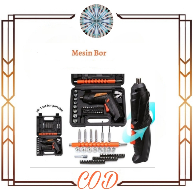 (COD)47pcs / 4.2V Mesin Bor Tanpa Kabel Set Aksesoris Obeng Listrik 47 Buah Set Cordless Drill Pengeboran Set