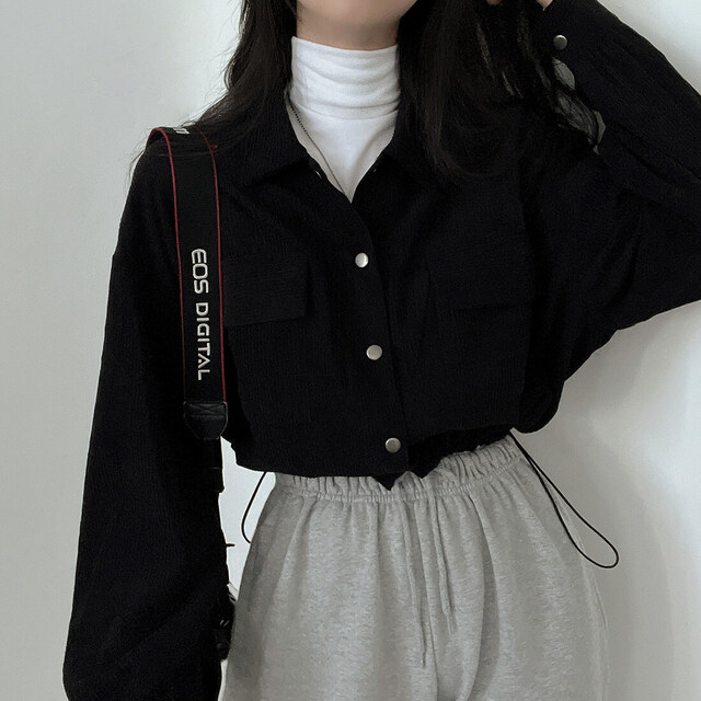 XIAOZHAINV Jaket Corduroy Wanita Korean Style Crop Top Lengan Panjang 0776