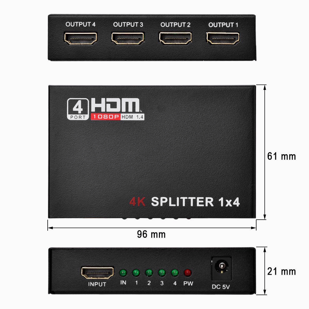 Actual✨Splitter 4 Port Hub Full Video 1X4 HD Spliter Split 1 In 4 Out Repeater Amplifier V1.4 3D 1080P