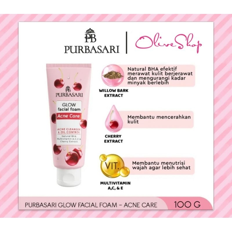 OliveShop ❤️ Purbasari Glow Facial Foam Moisturizing Brightening Acne Care 100gr