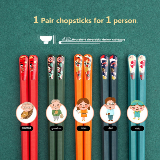 Sumpit Premium Family Isi 5 Pasang Kartun Chopsticks Anti Lengket Anti Panas