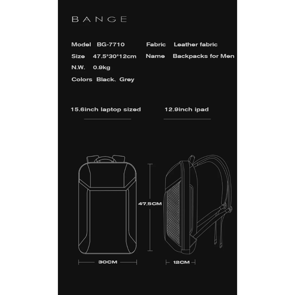 Bange BG7710 Tas Ransel pria Laptop Kerja Backpack 15.6 Inch Waterproof