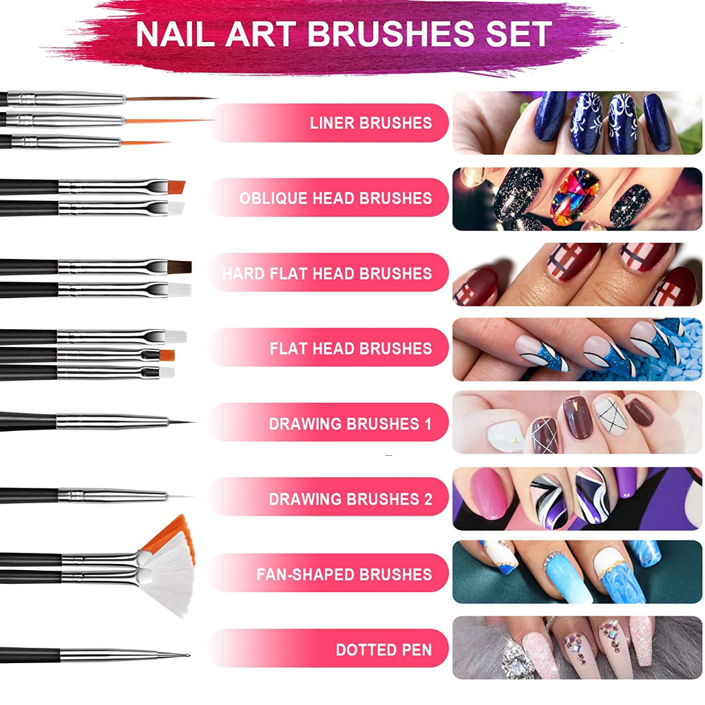 MAANGE 15pcs Nail Art Brush Set, Double Ended Fine Nail Liner Brush Dotting Pen Painting Tools for Salon at Home DIY Manicure Cake Painting Brushes 1349