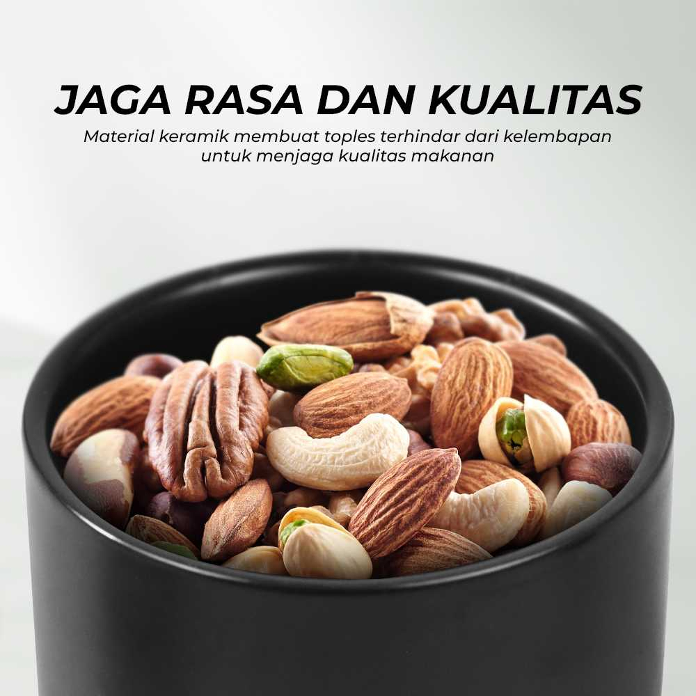 Toples Keramik Tutup Bambu Penyimpanan Makanan Ceramic Storage Jar Wadah Tempat Simpan Snack Cemilan Berkualitas