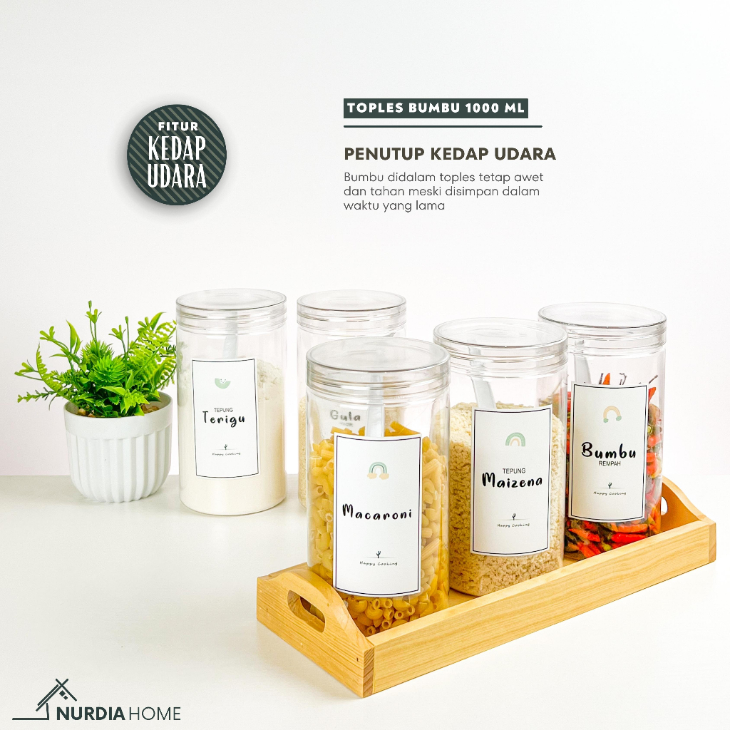 NURDIA HOME Zara Toples Bumbu 1000 ml Transparant / Tempat Bumbu / Wadah Bumbu / Botol Bumbu dapur - JT04