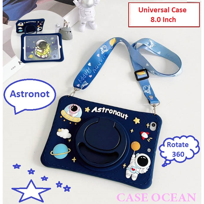 Maxtron Genio Tab 8 Softcase Soft Case Anak Kids Casing Cover Astronaut Ring Standing Lucu Cute Tali