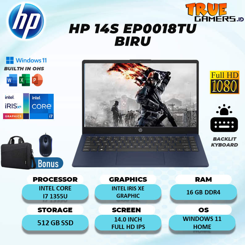 Laptop Hp 14S I7 1355U 16GB 512SSD IRISXE W11 OHS 14.0 FHD IPS