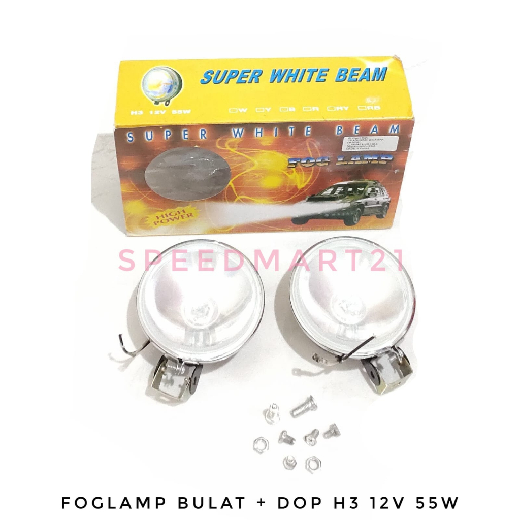 FOGLAMP / LAMPU TEMBAK / LAMPU KABUT BULAT + DOP H3 12V 55W PUTIH