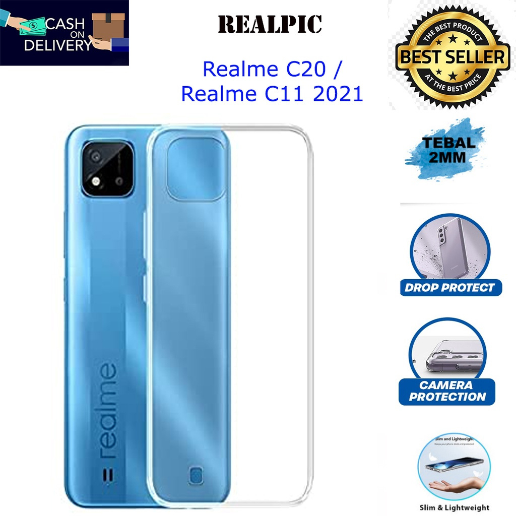 Case Realme C20 / Realme C11 2021 Casing Clear HD KETEBALAN 2MM BENING TRANSPARAN TPU Premium Softcase