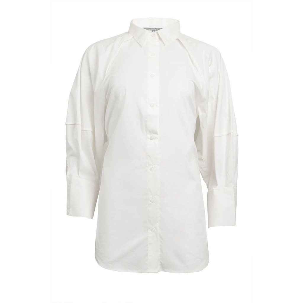 COTTON SHIRT WITH STATEMENT SLEEVE BROKEN WHITE - BENANG JARUM