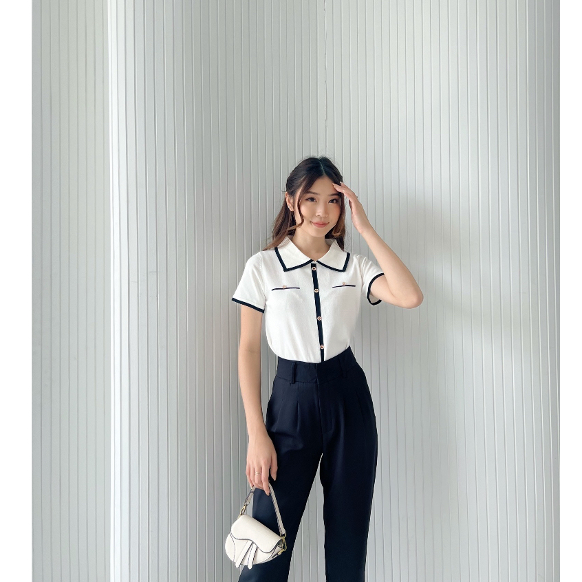 [ Marveile ] Aera Knit Top / Korean Polo Tops Wanita