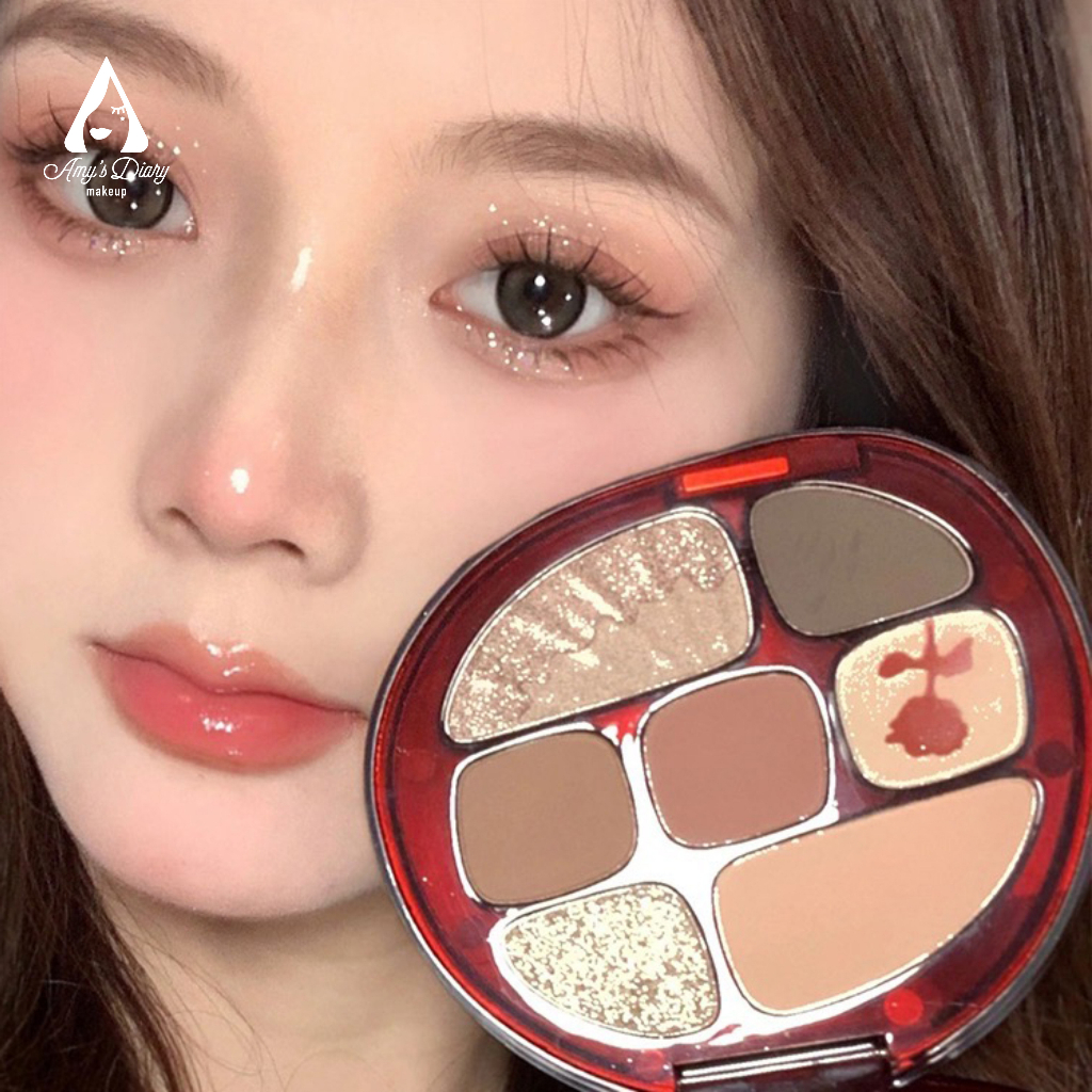 Amy's Diary Eyeshadow Pallate Rose Mutiara Pigmented Multifungsi 7 Warna