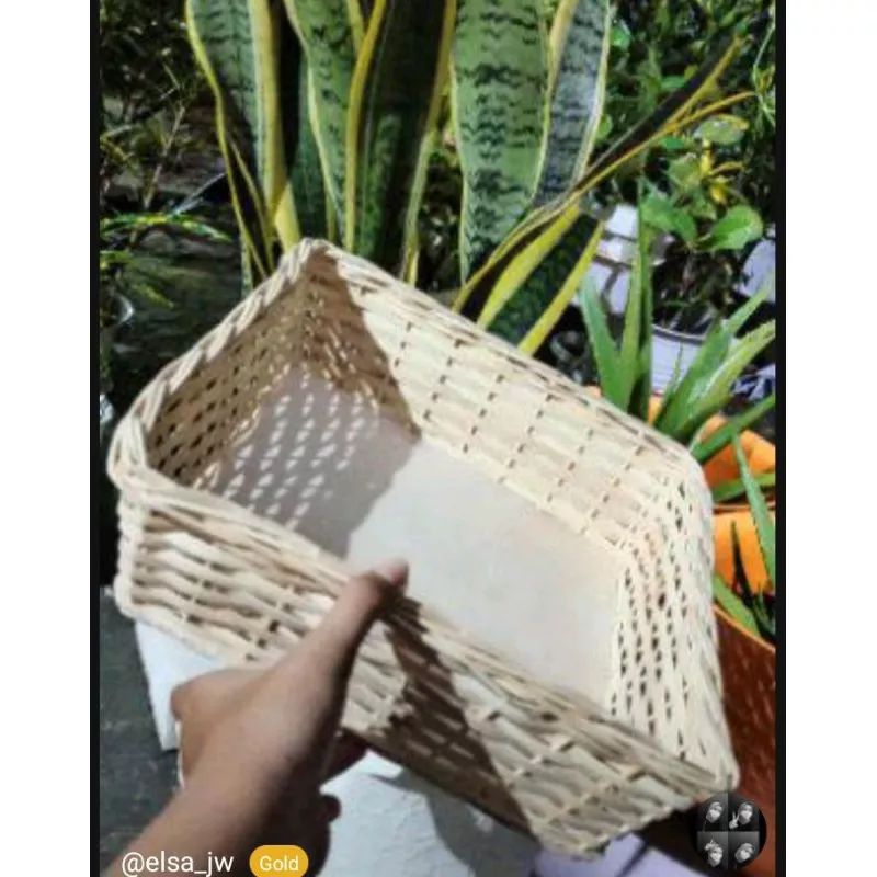 keranjang rotan kotak 25x25x8 cm