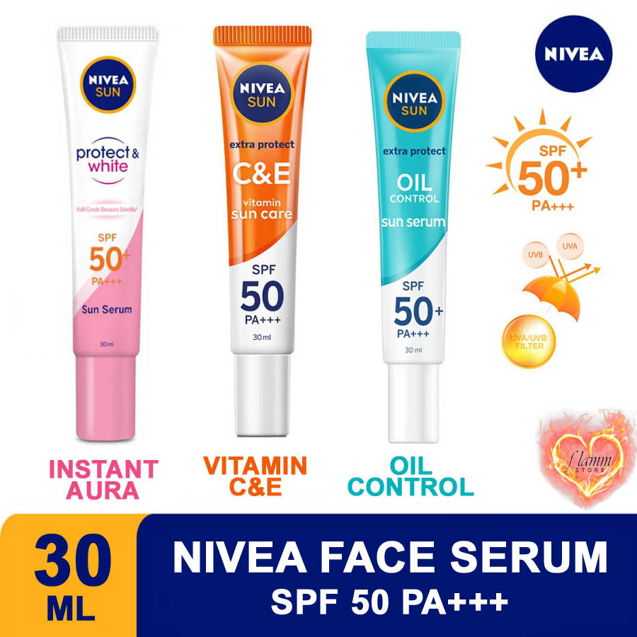 NIVEA Sun Face Serum Instant Aura Pink - 30ml , NIVEA Sun Face Serum Oil Control - 30 ml, NIVEA Sun 