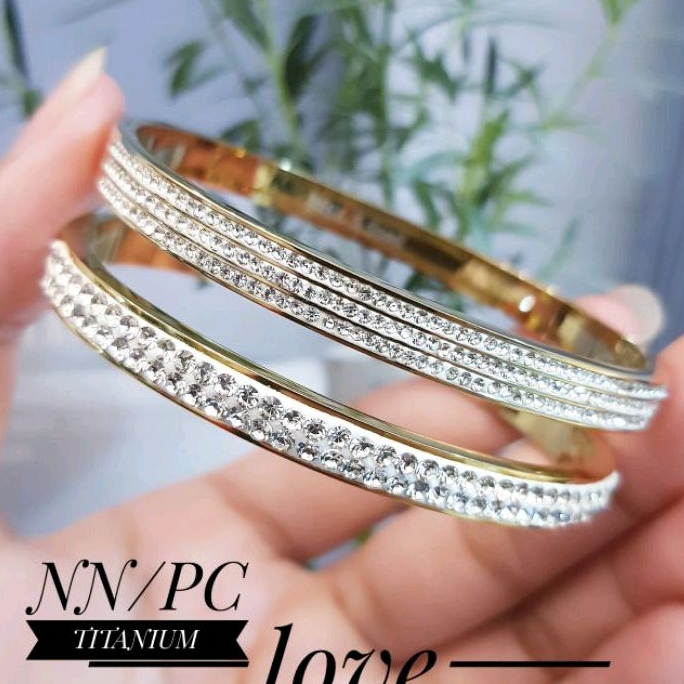 Gelang Titanium Permata Zircon Cantik Terbaru Gold Import Awet Anti Karat 505a2