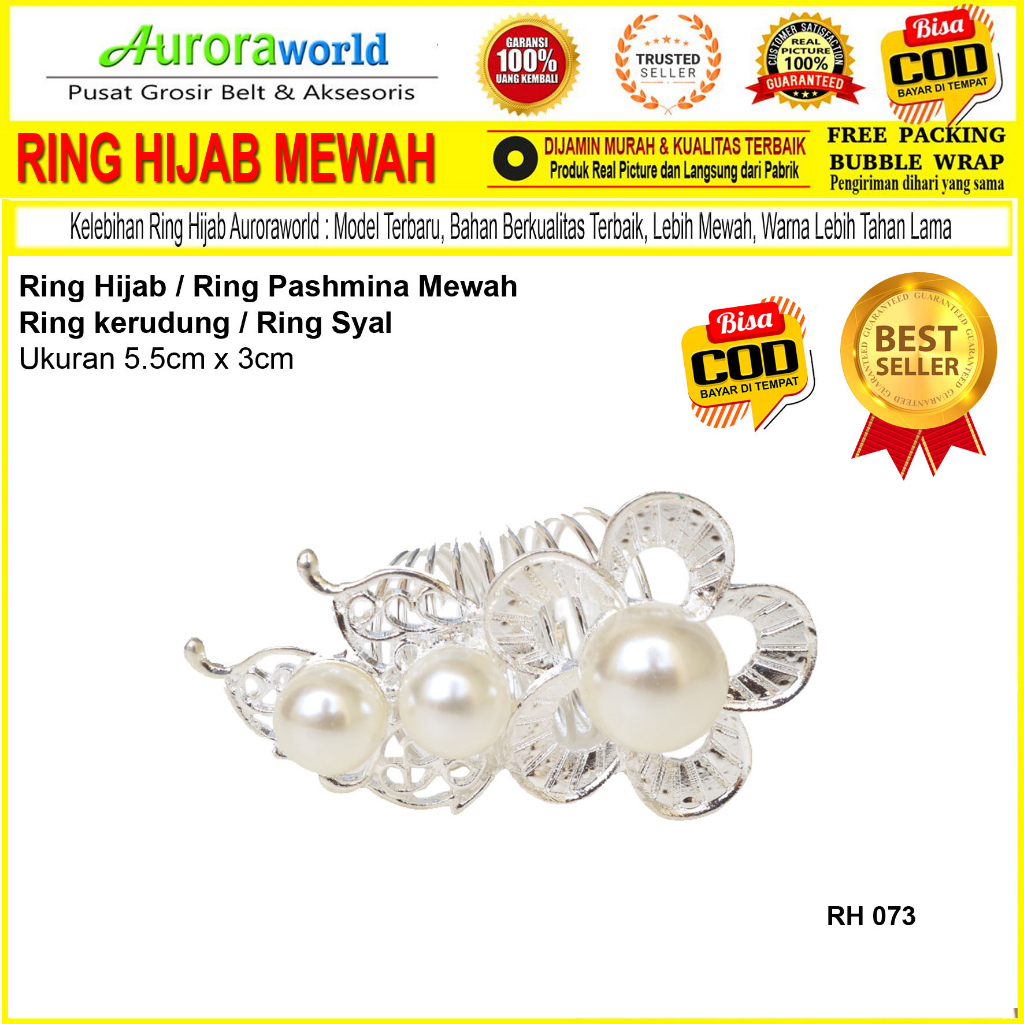 Auroraworld Ring kerudung hijab bros ring syal permata Ring Pashmina Berlian mutiara Mewah bros cincin kerudung scarf fashion terbaru anti karat