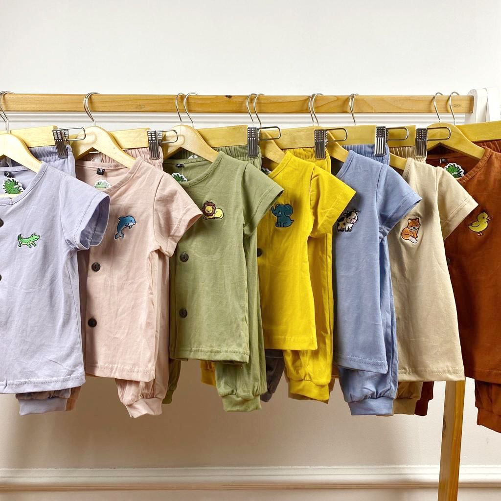 PAJAMAS BUTTON BORDIR SETELAN BAJU TIDUR ANAK BAJU PENDEK CELANA PANJANG ANAK 1-5 TAHUN PNP