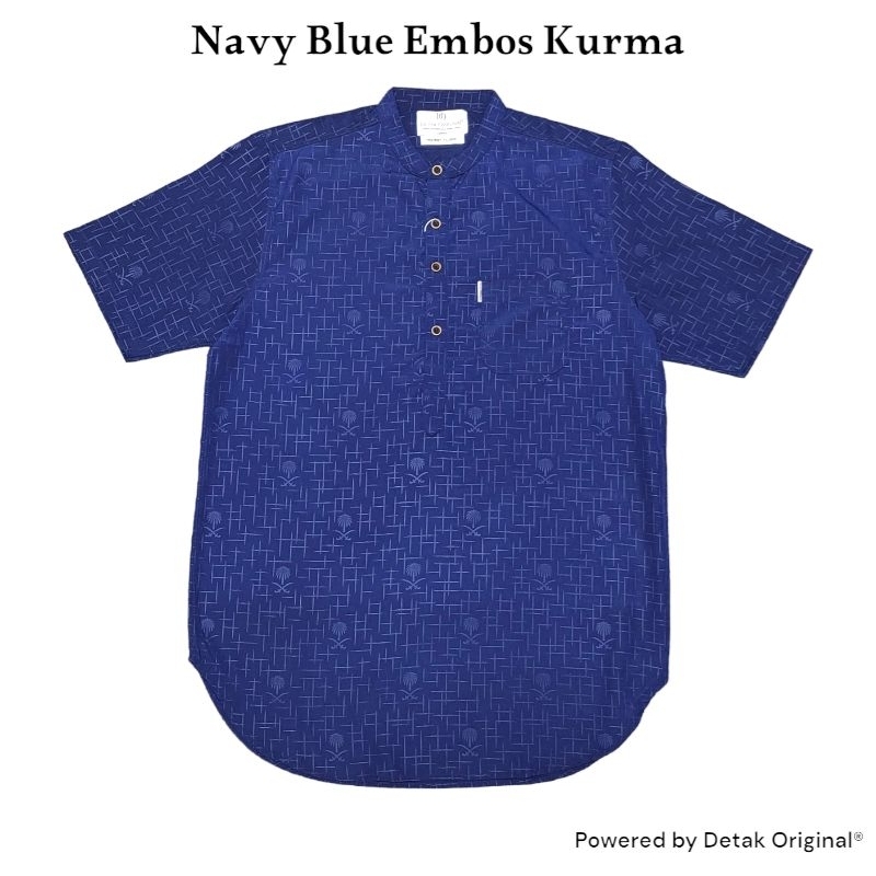 NAVY EMBOS KURMA - Kemeja Kurta Pria Lengan Pendek Katun Wollpeach by Detak Original