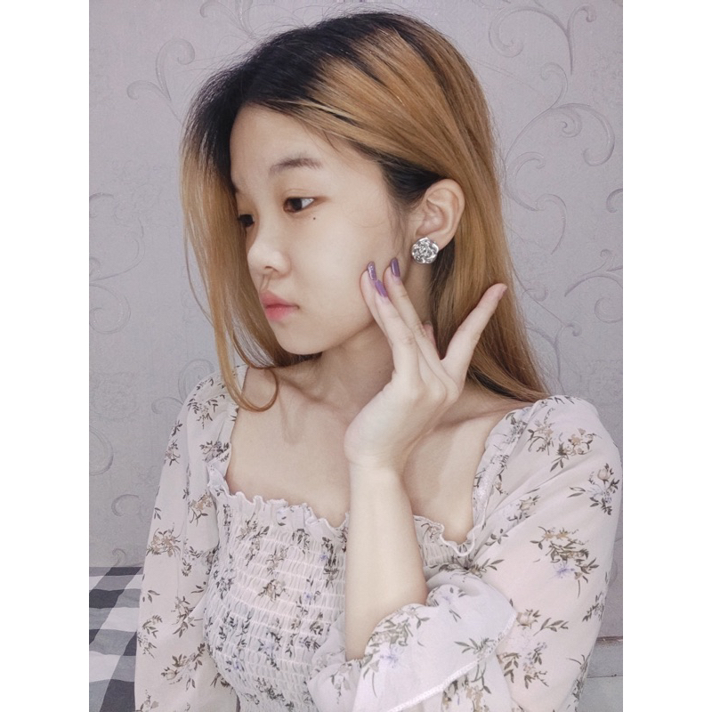 Anting Rose Metalic Tusuk Jepit Hijab Warna Metalik Stud Clip Klip Earrings