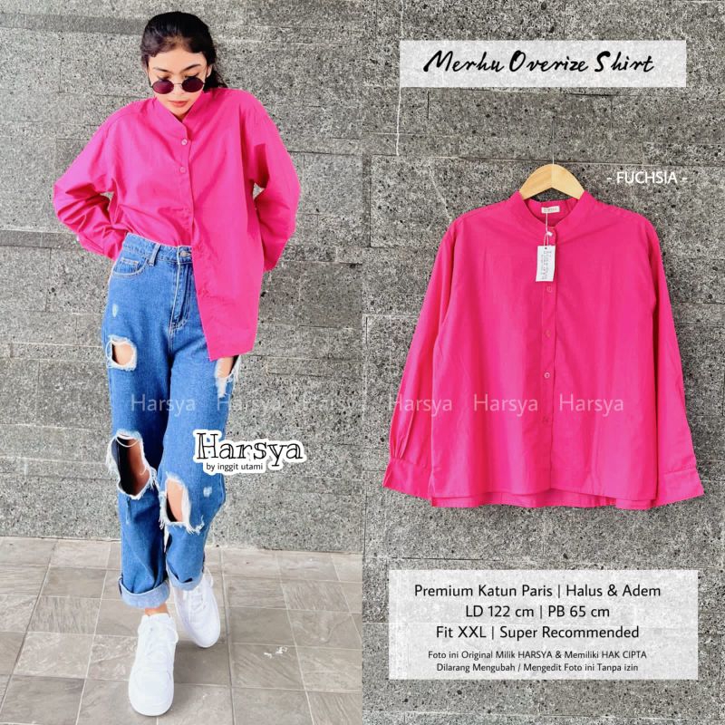 MERHU OVERSIZE SHIRT BY HARSYA / BLOUSE POLOS WANITA MUSLIMAH / Atasan katun