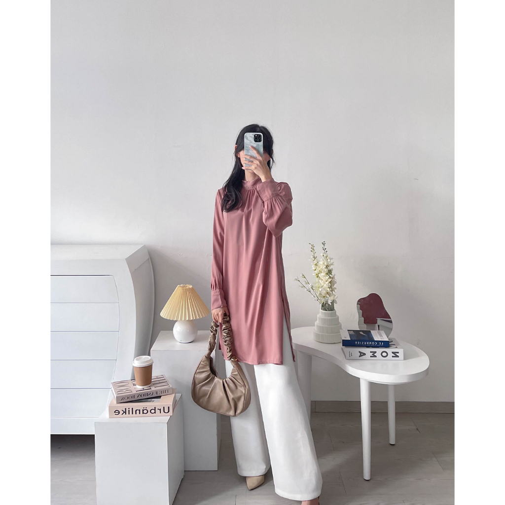 Kadaka T-0463 Tunic Satin Premium Wanita Long Top Flowy