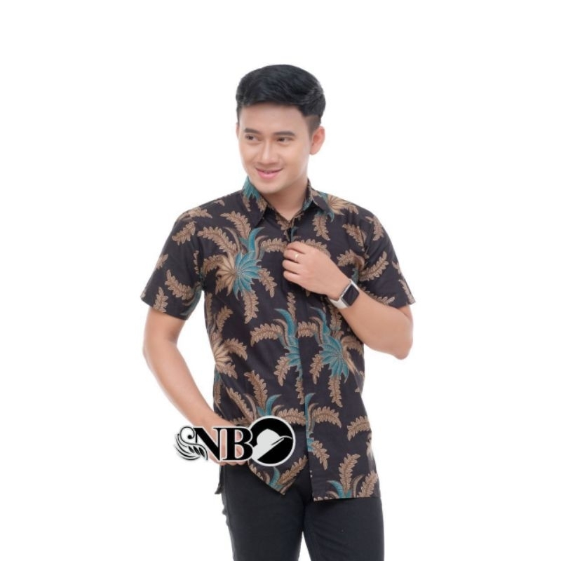 kemeja Batik Pria Lengan Pendek full batik  HRB028 Kenongo hem pendek pad pekalongan