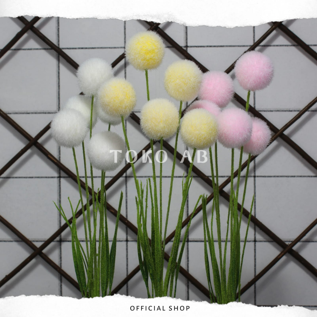 BUNGA ARTIFICIAL POM-POM RUMPUT MY B8124 BUNGA PLASTIK DEKORASI WEDDING RUMAH