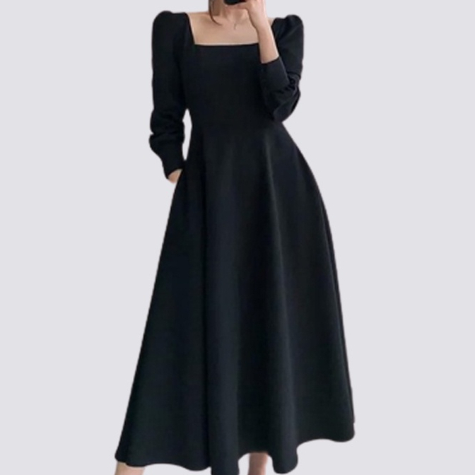 XIAOZHAINV Dress Wanita Korean Style Lengan Panjang Hitam H6673