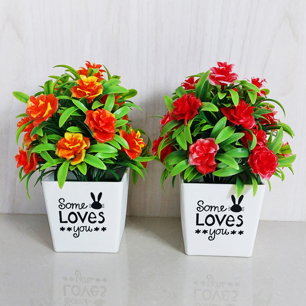 Bunga Hias Plastik Ornamen Tanaman Bunga Hias Palsu Dekorasi Rumah Artificial Flowers Pot Bunga Mawar Hias PBP12